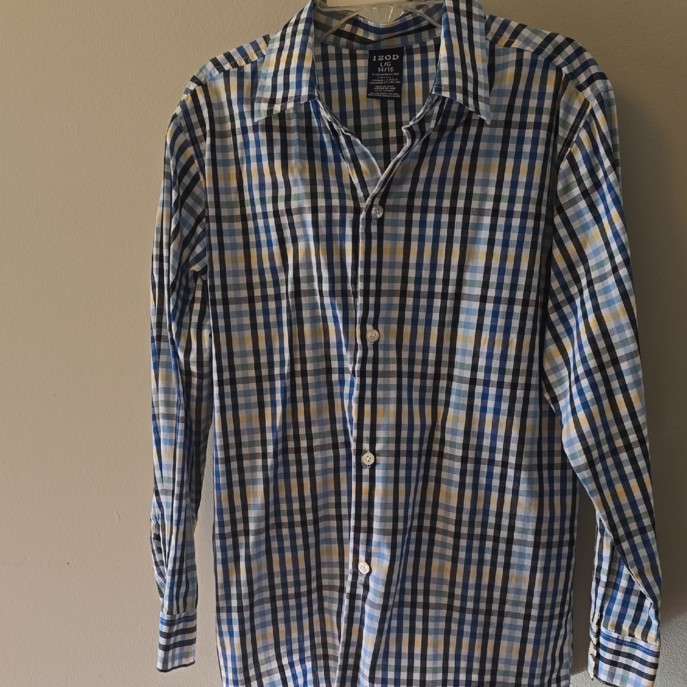 Izod Blue and Yellow Plaid Button Down Shirt